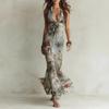 European and American Women's Skirts Summer Floral Backless Sleeveless Dresses V-neck Temperament Elegant
