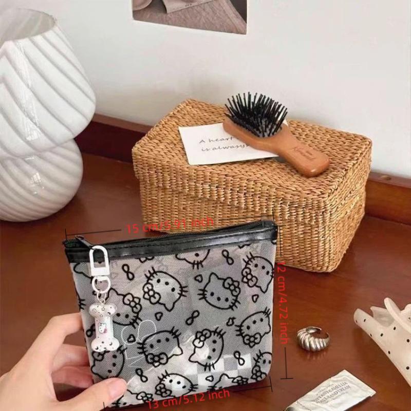 Sanrio Hello Kitty Mesh Material Storage Bag Portable Zipper Coin Purse Creative Earphone Bag Cute Girls Makeup Bag