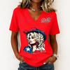 Women's Trendy Casual V-Neck Short Sleeve Letter Print Pullover Top for Everyday Wear