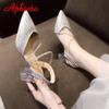 Aphixta 6cm Transparen Square Heels Sandals Women Pointed Toe Crystals Heel Women Outside Sippers Shoes Slides Big Size 42