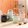 Gypsophila Ceramic Coffee Cup Creative Breakfast Handgrip Mug with Lid Portable Tea Water Cup Porcelain Tableware Christmas Gift