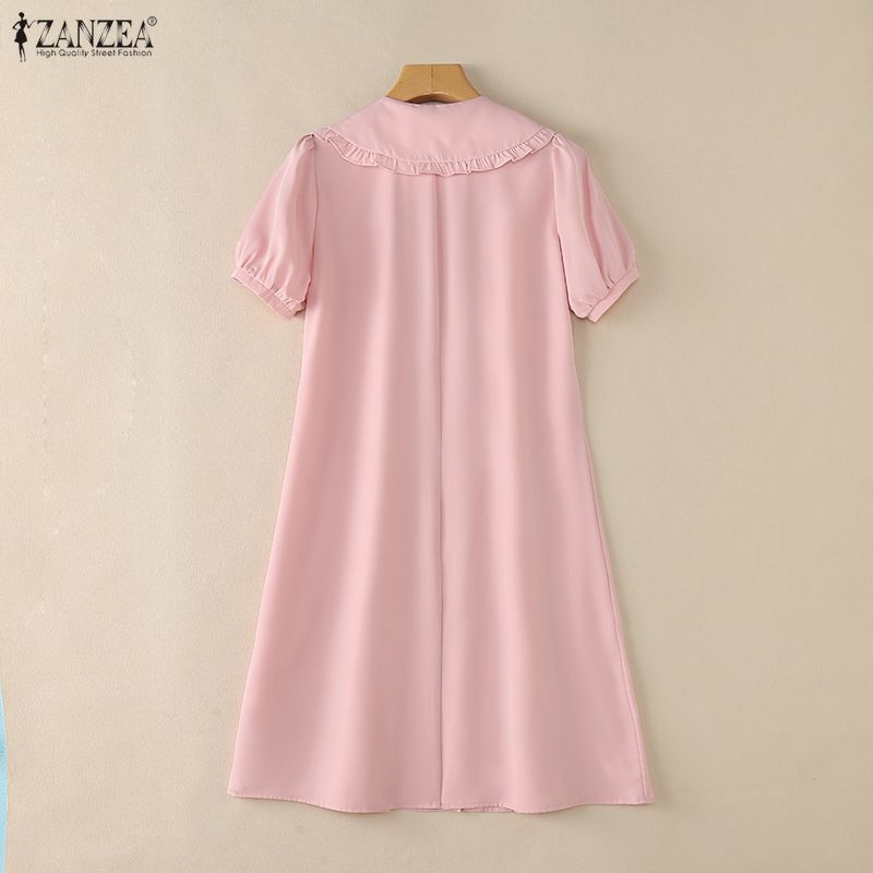 ZANZEA Abito casual da donna a maniche corte con colletto rovesciato tinta unita