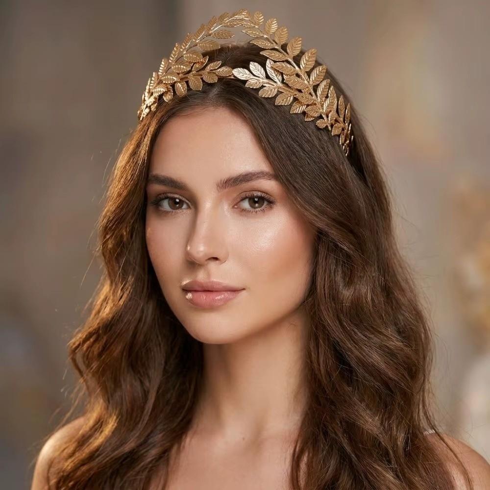 Elegant Women Tiara Golden Leaf Headdress Baroque Bridal Wedding Hair Jewelry Bridal