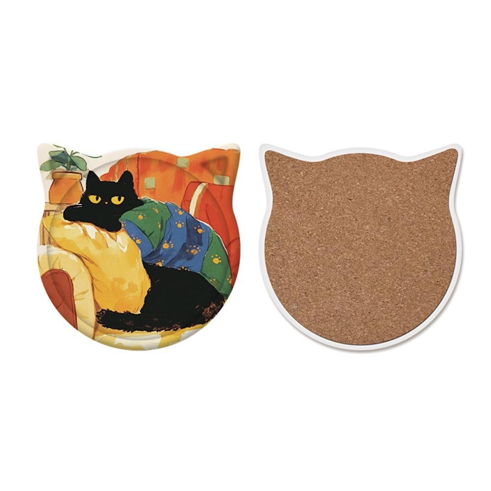 

Round Absorbent Coaster Ceramic Cat Head Coaster New Anti Slip Coaster Gift C