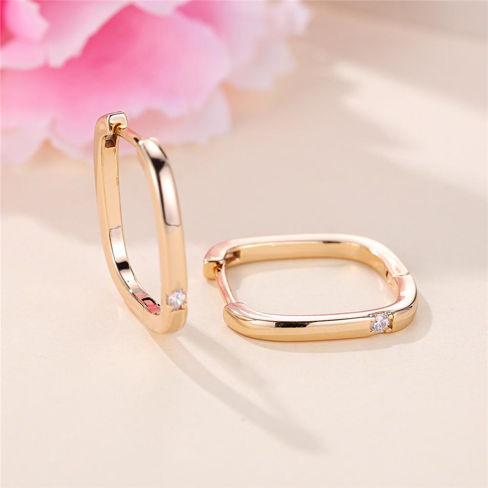 Orecchini a cerchio quadrati trendy in zircone bianco cristallo per donna, colore oro vintage, gioielli da sposa