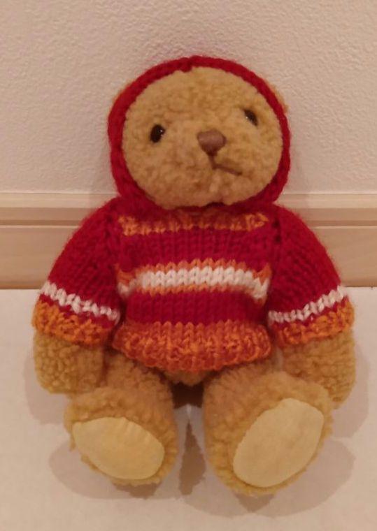 

[USED] Teddy Bear Hooded Sweater, Bear Plush Toy, Melia Knit, Brown, Red