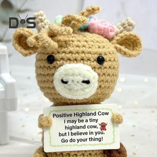 Positive Crochet Mini Cow Doll Handmade Knitting Stress Relief Otter Ornament Fun Emotional Support Animal Home Room Table Shelf Decoration Birthday