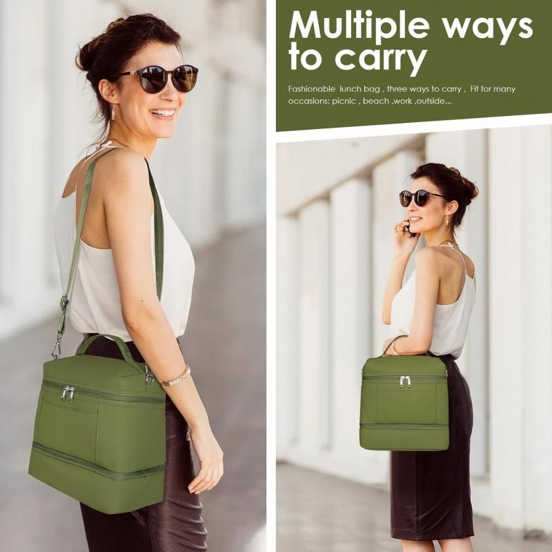 Large Capacity Dual Compartment Insulated Lunch Bag Waterproof Leakproof Handheld Crossbody Office Picnic Men Women