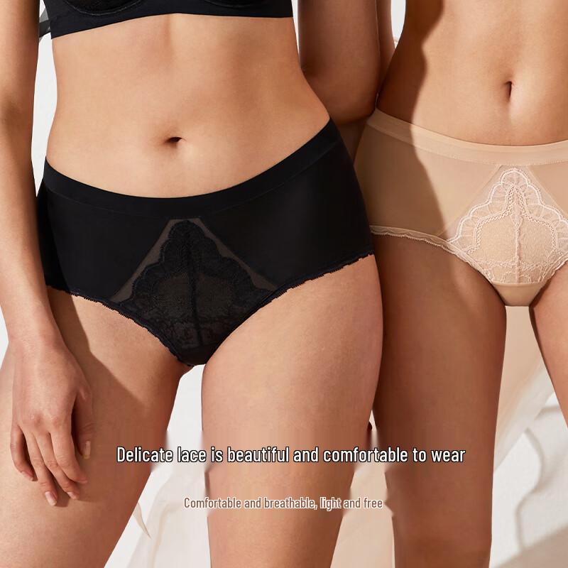 Maniform Women's Sexy Lace Mid-High Waist Briefs