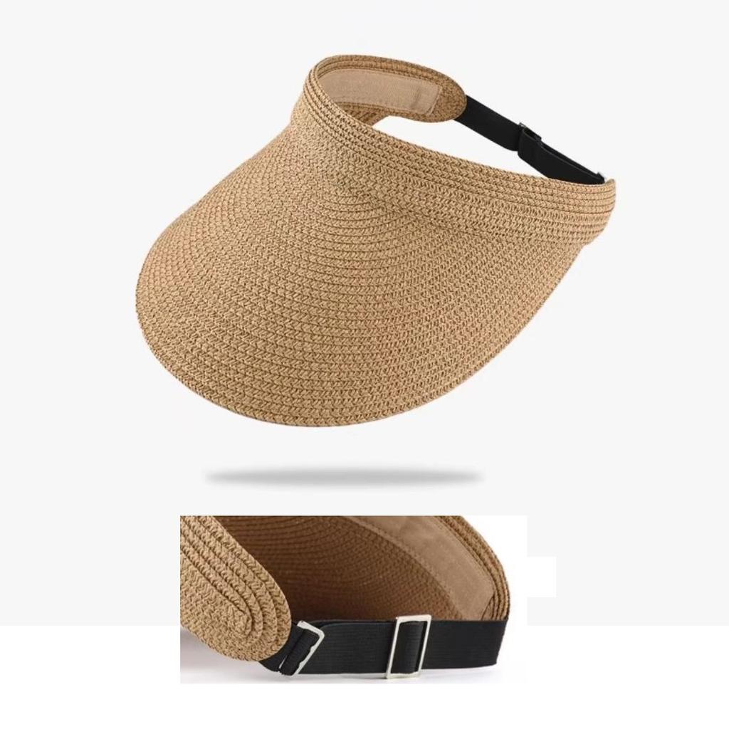 Women Ponytail Straw Sun Hat Wide Brim Visor Summer Adjustable Cap Sun Beach Foldable Hats