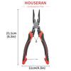 HOUSERAN Long Nose Pliers, Thin Tool, Ultra-Fine, Precision, Spring-Loaded, Locking, Multi-Function, 211mm