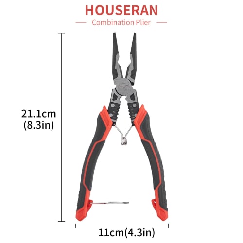 HOUSERAN Long Nose Pliers, Thin Tool, Ultra-Fine, Precision, Spring-Loaded, Locking, Multi-Function, 211mm