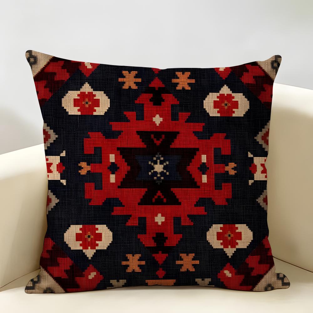 Federa Cuscino Kilim Turco Lino Naturale Tessuto Biologico Stampa Double-Face Traspirante Perfetta Per L'arredamento della Casa