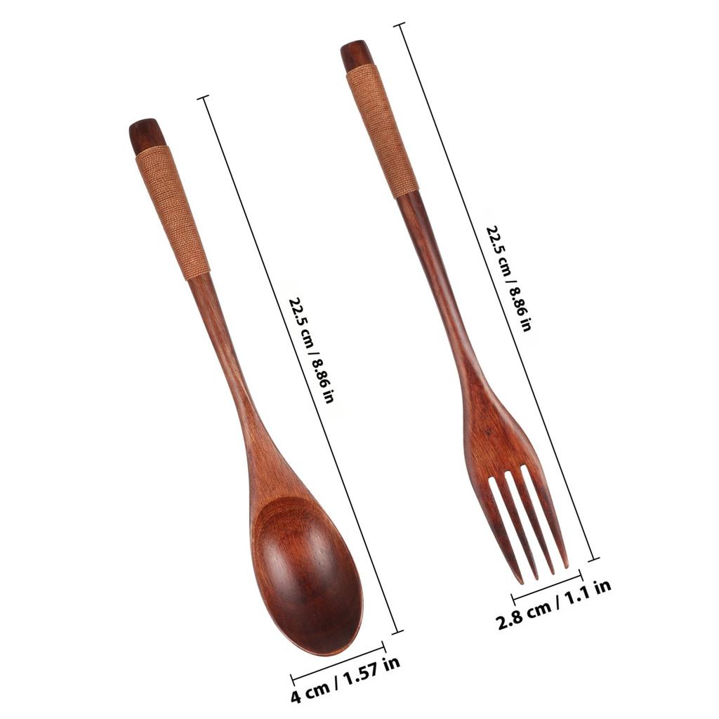 Portable Wooden Spoon with Fork Set Lightweight Easy Carry Tableware for Home Office Camping Hiking Outdoor Adventures