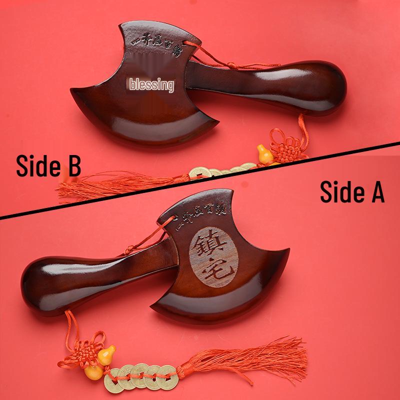 Peach Wood Deep Red Axe Pendant: Wedding Blessing for New Home & Bed-Pressing Ceremony