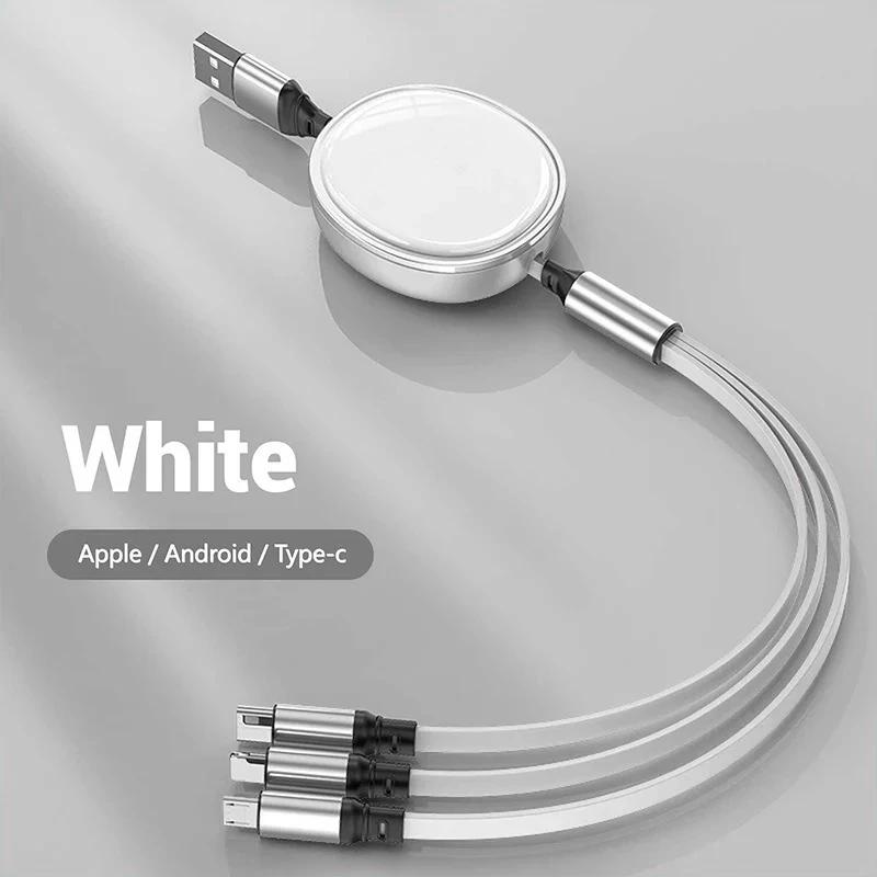 120W Retractable Fast Charge Cable for IPhone 15 16 Samung Galaxy Huwei Series USB Type C Micro USB Mobile Phone Charging Cord