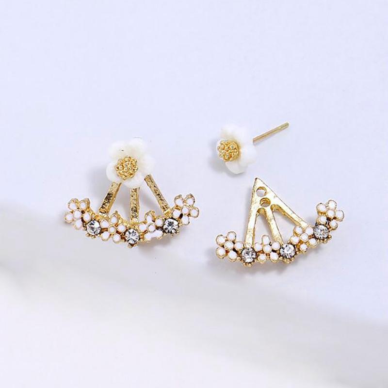 Korean Fashion Daisies Stud Earrings Temperament Simple Flower Double Sided Earrings For Women Statement Zircon Studs