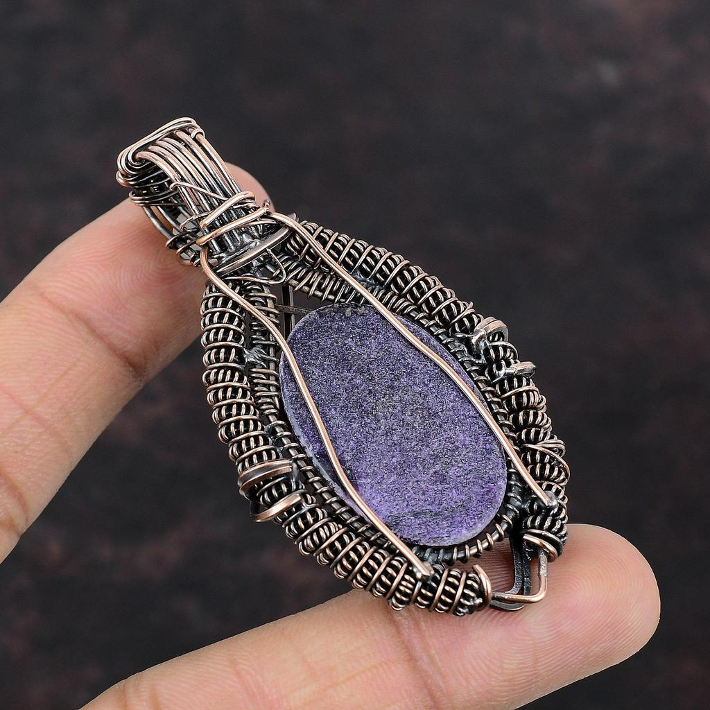 Purpurite Pendant Copper Wire Wrapped Pendant Rainbow Moonstone Wire Wrap Jewelry Unique Copper Wire Pendant Gemstone Handmade Pendant Gift