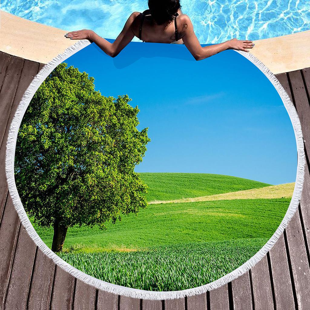 Big Tree Print Round Beach Towels, Polyester Sand Resistant Shawl Beach Blanket,Soft Absorbent Quick Dry Pool Towel Picnic Mat