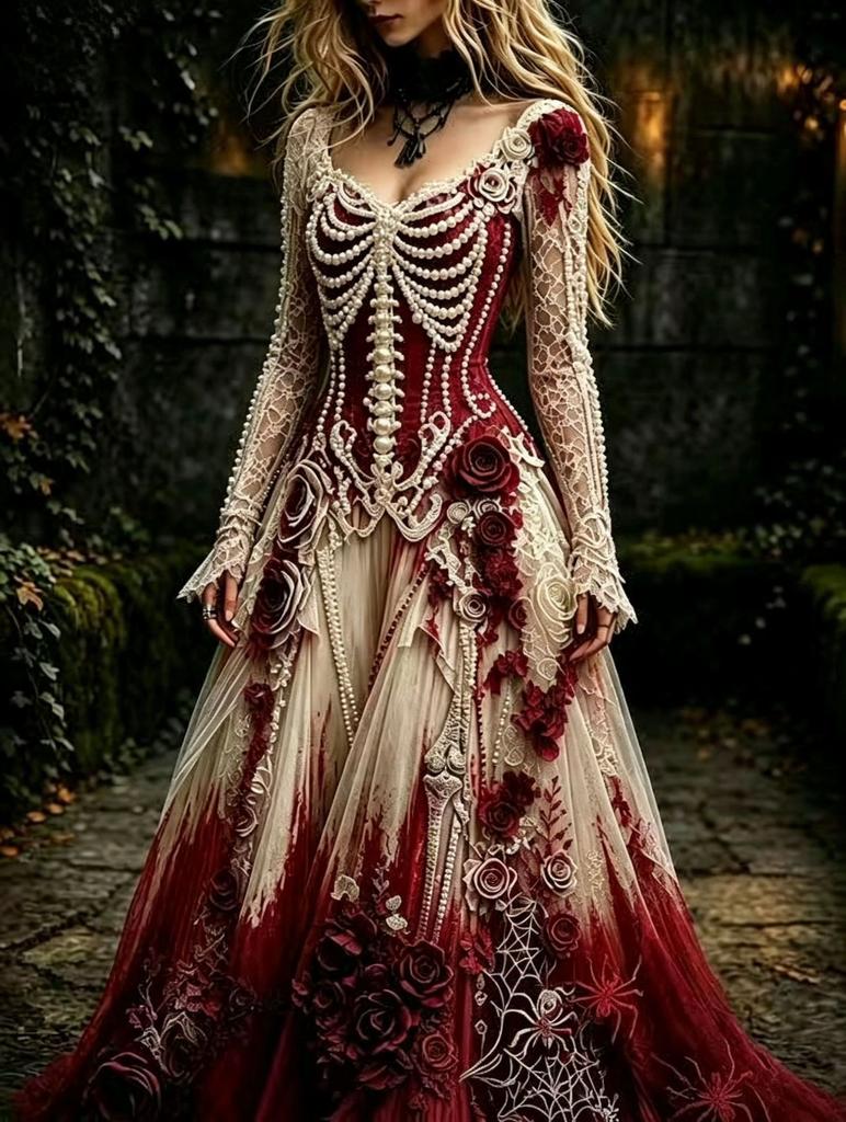 Hot Sale Craft V-Neck Sweet Ladies Halloween Dress Ladies Dress