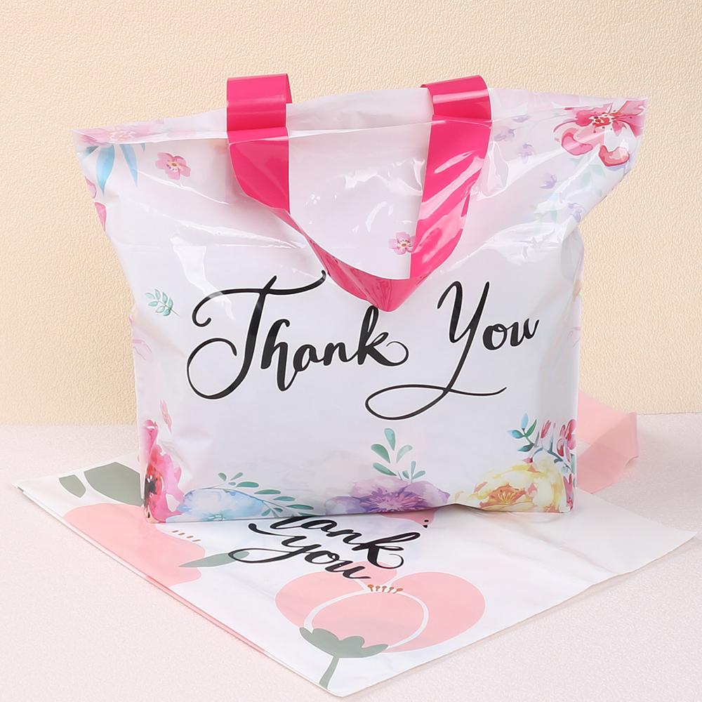20/50Pcs Thank You Gift Bag with Handle Plastic Floral Shopping Bags for Small Business Wedding Birthday Party Gift Bags