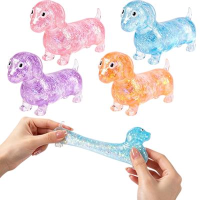 Süßer Glitzer-Dackel Dehnbares Quetschspielzeug Weicher Sensorischer Fidget-Hund Stressabbau Squishy-Spielzeug für Kinder Erwachsene Geschenk