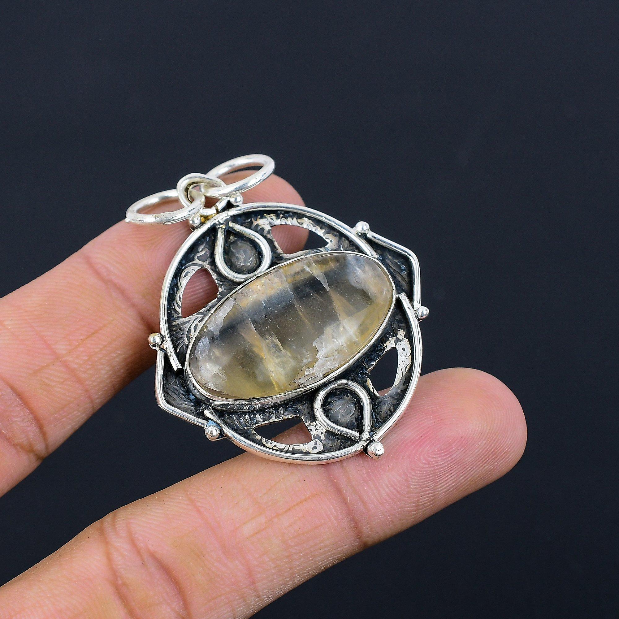 Friendship Day Deal Sterling Silver Natural Multi Fluorite Bezel Pendant Jewelry