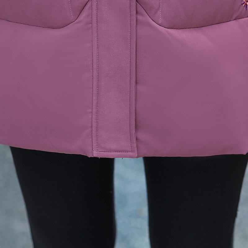 Medium and Long Loose Winter Middle-aged and Elderly Large-size Fur Collar Hooded Warm Jacket