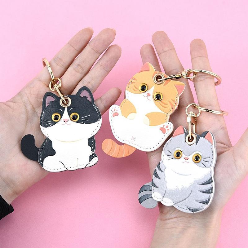 Pu Leather Keychain Holder Compatible With Airtag, Cute Pet Cat And Dog Gps Tracker Case Charm Key Ring