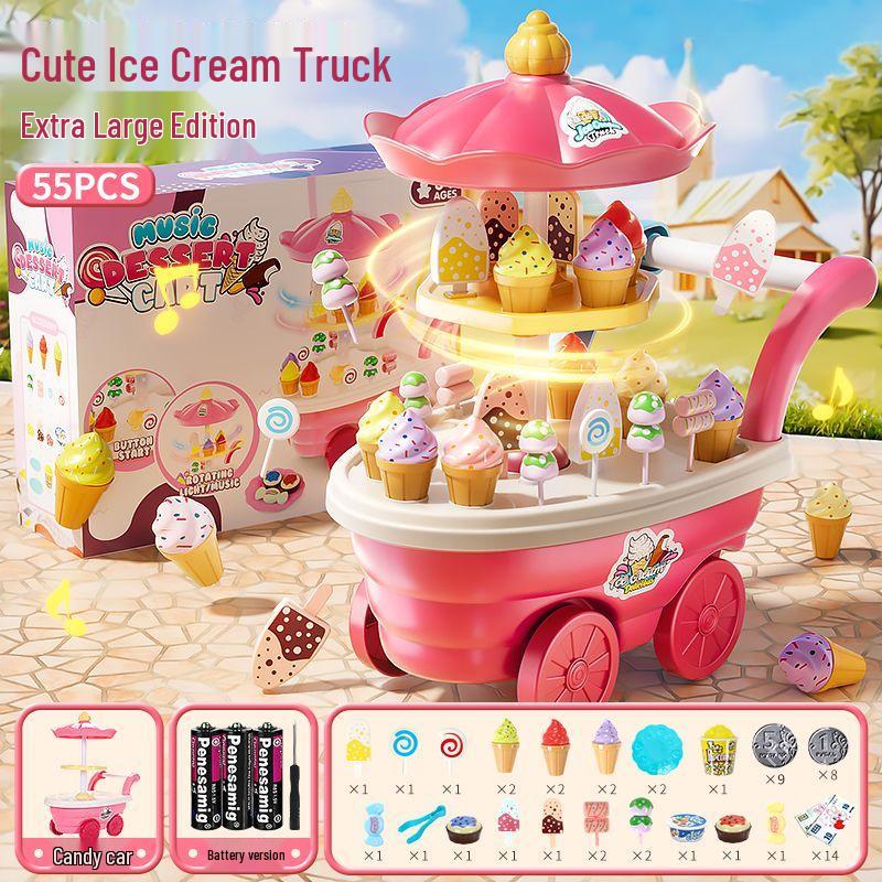 Musikalische Eiswagen-Spielset für Kinder: Rollenspiel Süßigkeiten- und Eiscreme-Maschine