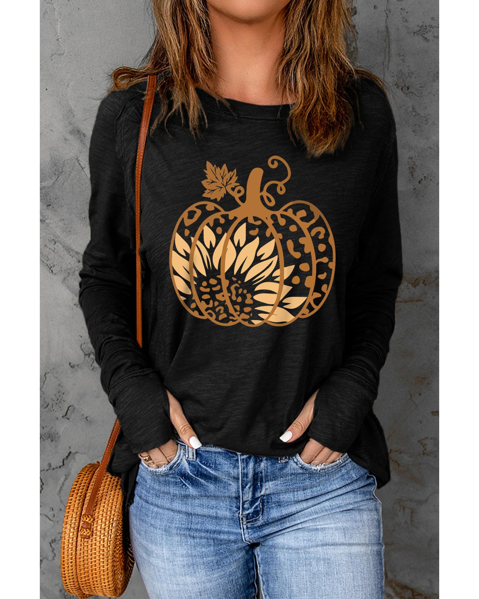 

Azura Exchange Black Sunflower Pumpkin Graphic Thumbhole Sleeve Top M чорний