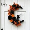 Halloween Moon Wreath Black Cat Wreath, Gothic Crescent Grapevine with Indoor Dark Theme Soft Furnishings Rose Flowers, Spooky Front Door Hanging