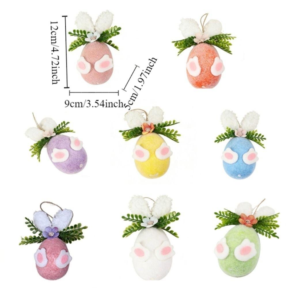 Flower Dot Foam Easter Eggs Colorful Rabbit Design Felt Egg Pendant Decorative with Rope Hanging Flower Egg Venue Layout