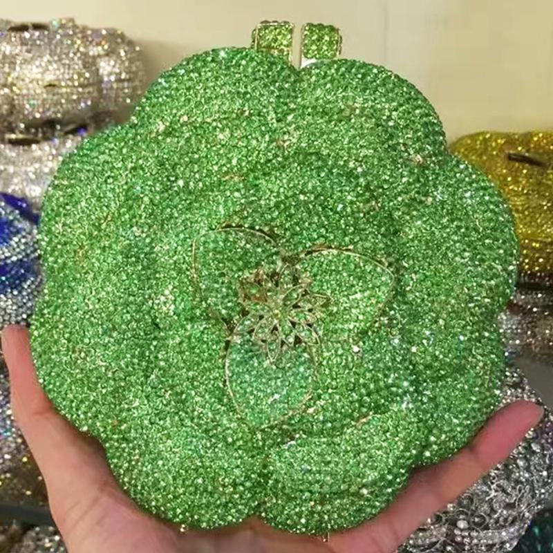 Blue Flower Diamond Multicolored Foral Evening Clutches Purse Luxury Crystal Women Metal Wedding Prom Handbags Rhinestone Bag