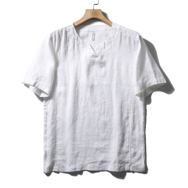 Chinese Style Natural Linen T-Shirt Men's Summer Thin New Arrival Loose V-neck Undershirt Export Export Men's T-shirt