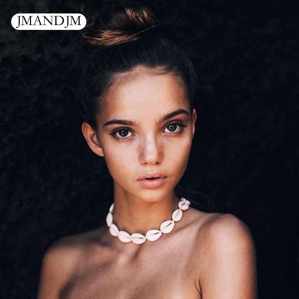 Nový módní černý řetízkový řetízek z přírodních mušlí obojek Náhrdelník z mušlí na léto