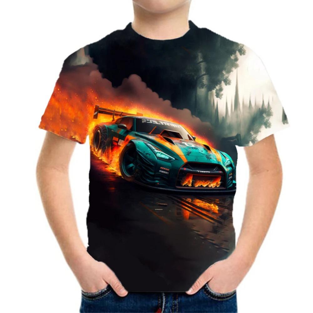 Racing Cars Graphic Printe T Shirts Boys Girls Gift Kids Short Sleeve Tops for Children Clothes From 2 To 8 Years Male T-Shirts