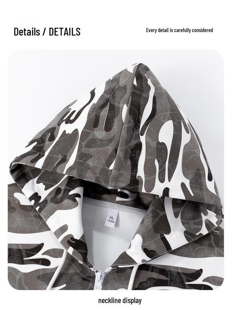 Men's Autumn 2025 Camouflage Cardigan Hoodie Retro Baseball Zipper Jacket