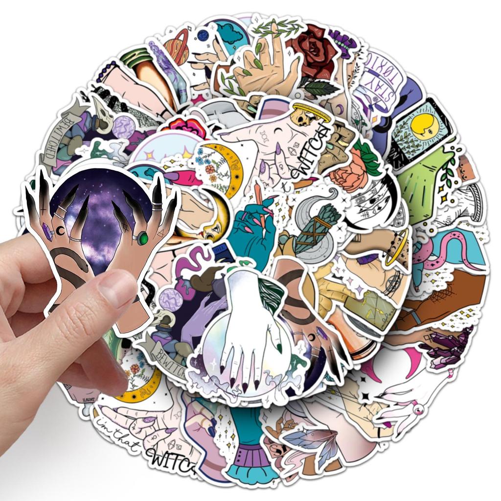 50 Magic Witch Hand Graffiti Stickers for Phone, Luggage, Skateboard - Creative Decoration