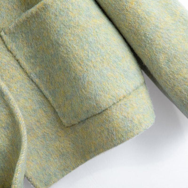 SILUBAI SHE Women's Round Neck Single-Breasted Wool Blend Double-Faced Coat