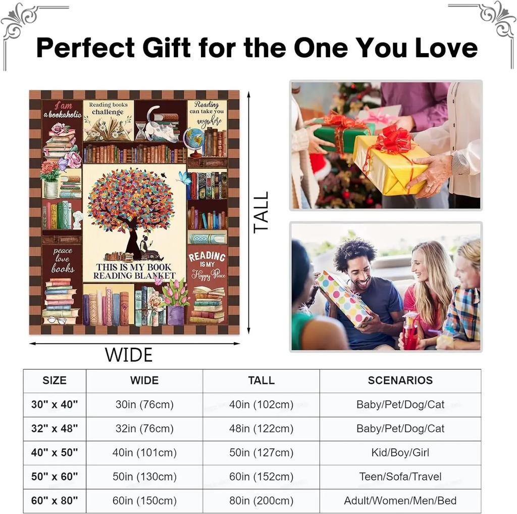 Reading Blanket for Book Lovers, Soft Lightweight Kids Blanket, Librarian Gift, Bookworm Gift Blanket, Blankets for Beds