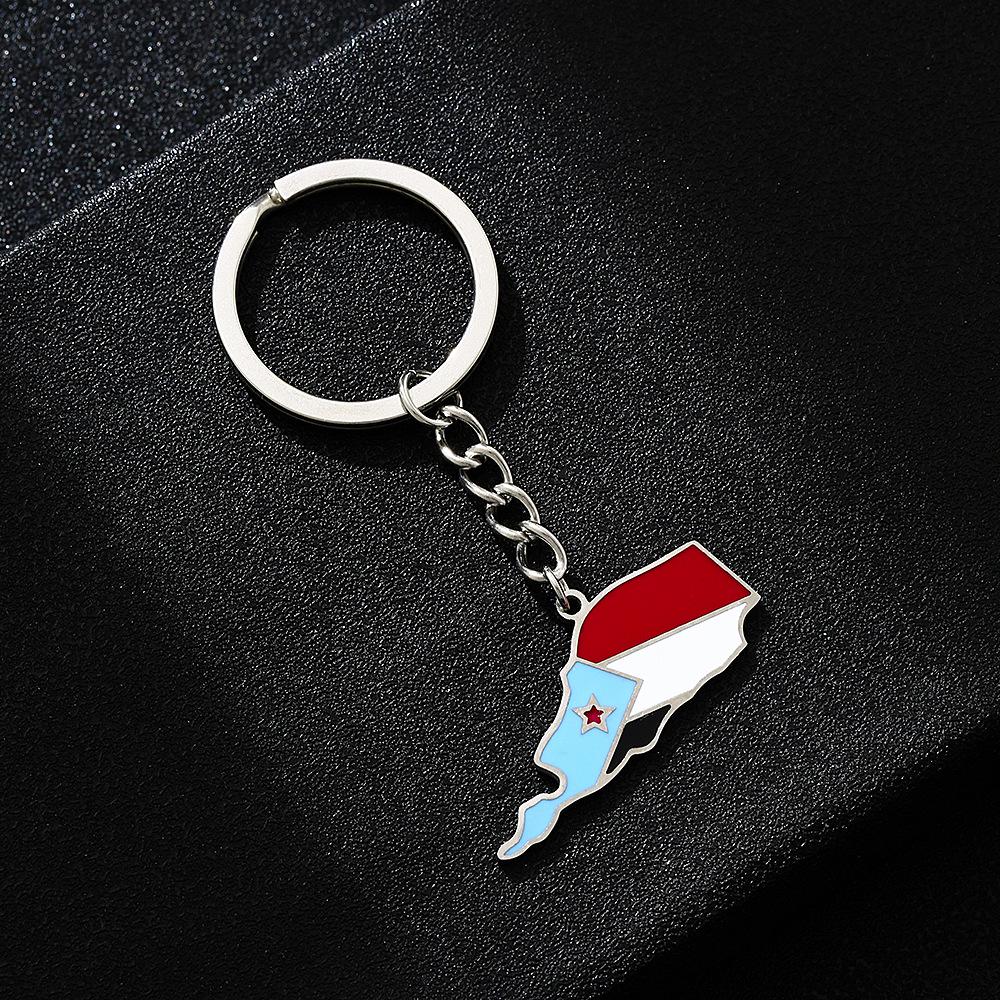 Retro South Yemen Map Flag Keychain - Ethnic Style Titanium Steel Accessory for Men & Women
