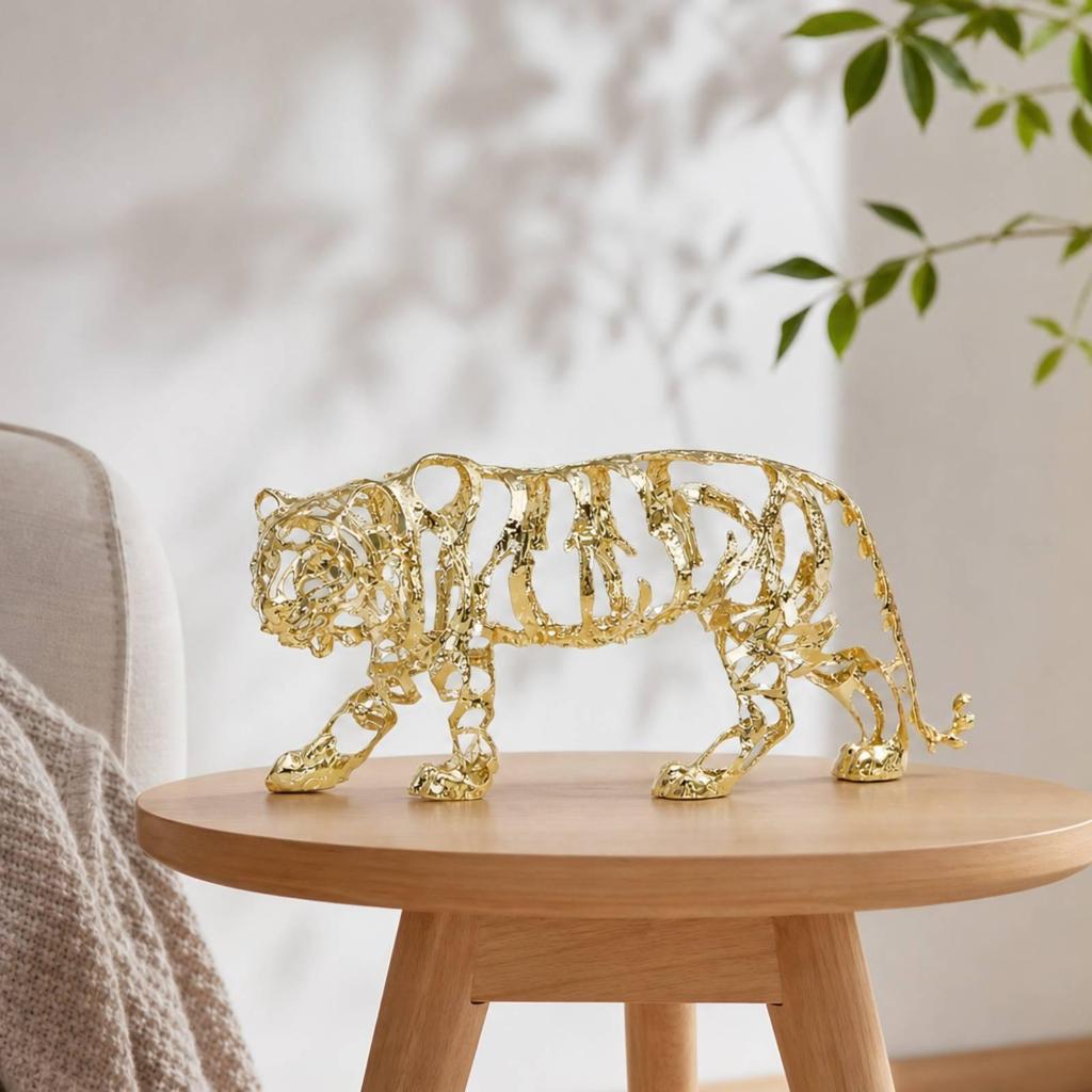 Metal Tiger Ornament Openwork Sculpture Glossy for Bookshelf