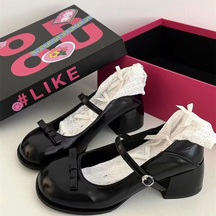 Japanese Mary Jane small leather shoes female sweet girl cute round head small leather shoes thick sole height small women's single shoes