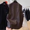 Gilet in Pelle da Donna Autunnale di Alta Moda Design Chic Unico Girocollo Senza Maniche Taglie Forti Gilet da Sovrapporre Capo Esterno per Donne