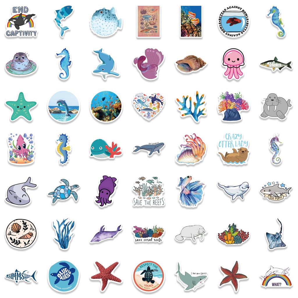100 Marine Life Graffiti Stickers Personalized Decorative Motorcycle Suitcase Waterproof Stickers