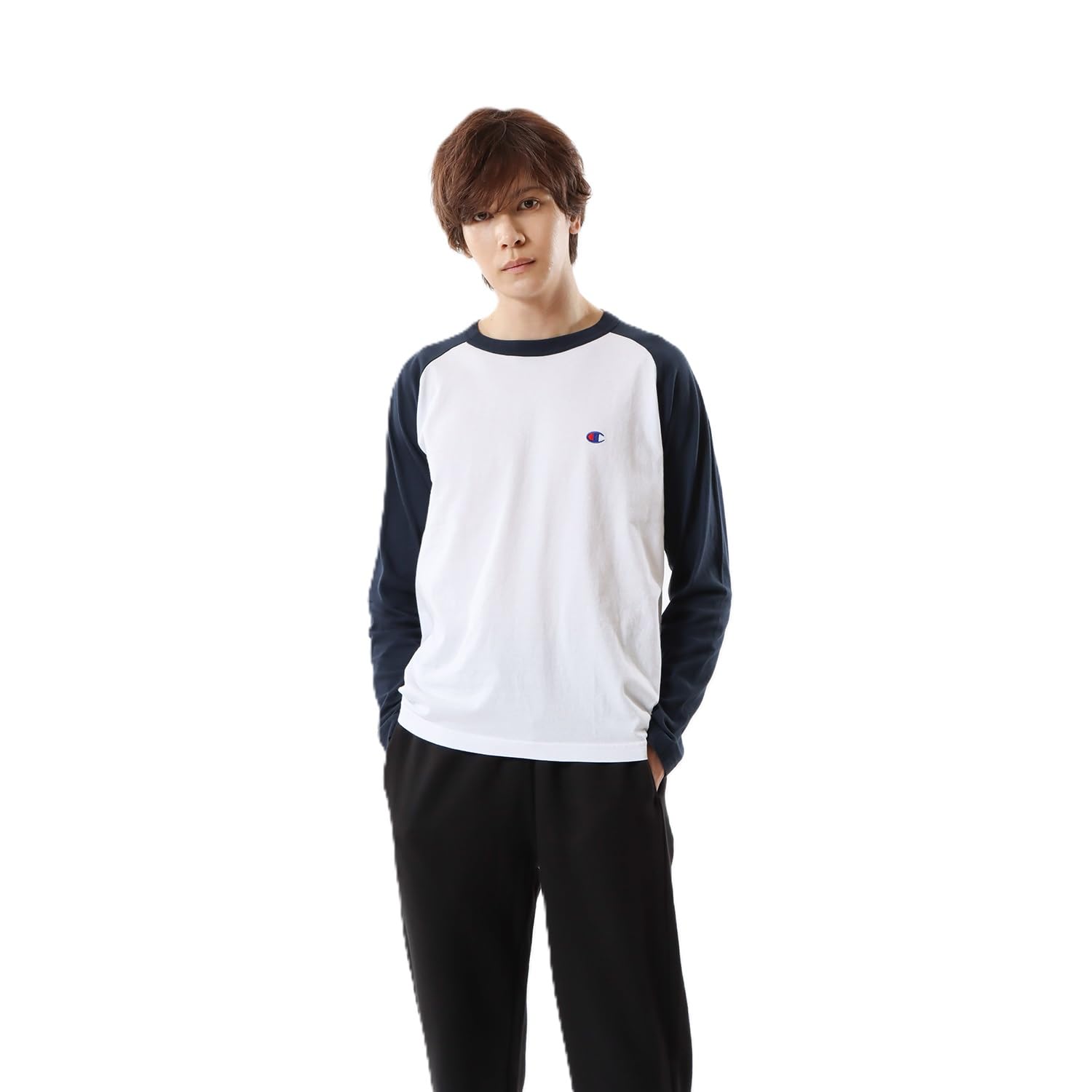 

Champion Long Sleeve Classic Raglan Embroidered Black Men s T-Shirt, 100% Cotton, Sleeves, One-Point Logo, C3-P402Z, чёрный