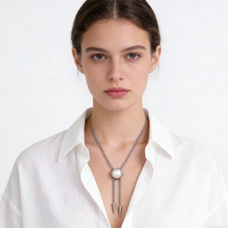 Stainless Steel Bolo Necklace Lightweight Movable Pointed Cone Neckchain Jewelry for Daily Use and Travel Adventures