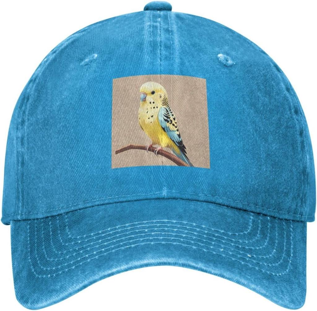 Pale Yellow Budgie Bird Picture Baseball Cap Washed Denim Casual Adjustable Hat for Men Women