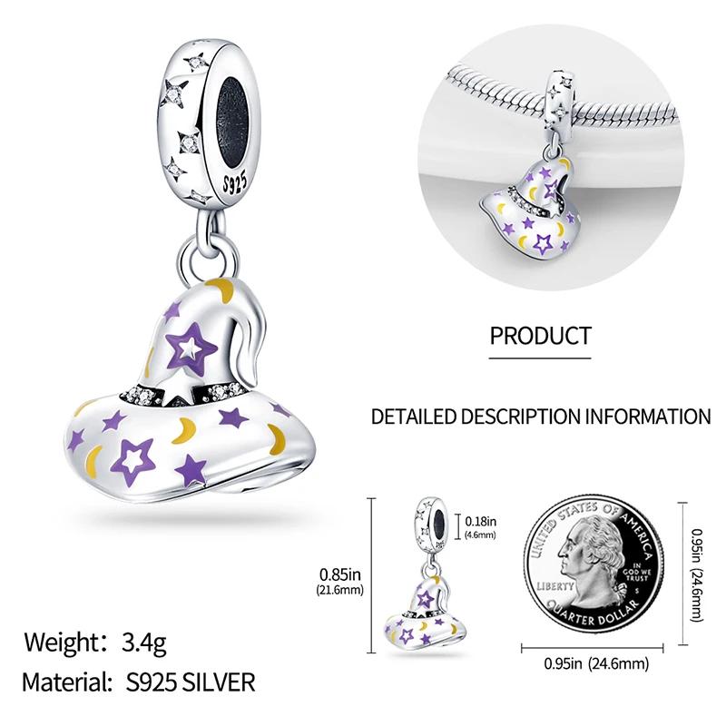 Copper Metal Halloween Dangle Witch Magic Girl Charm Bead Components Luminous Bead Components Compatible With Authentic Original Bracelet High